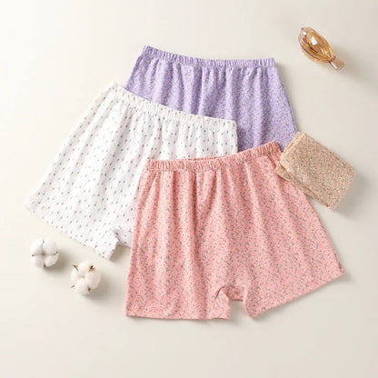 3PCS Women Boxer Underwear Mother Briefs Floral Safety Pants Lingerie Breathable Woman Cotton Plus Size Female Panties Intimates