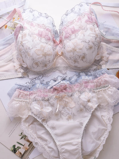 Japanese-style sweet lingerie set, thin embroidered shallow cup disc type 2 bra set