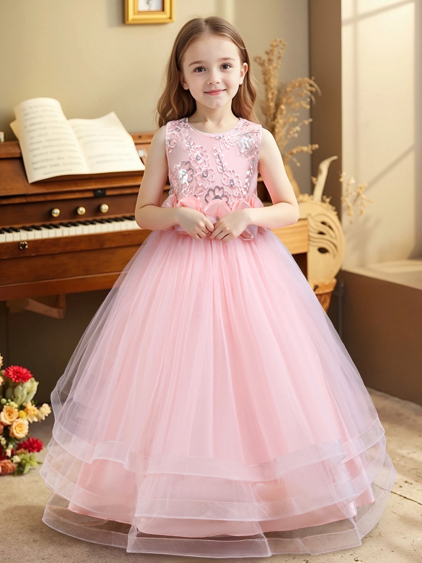 Hetiso Elegant Teenage Girls Evening Party Formal Prom Gown Kids Sleeveless Birthday Wedding Princess Dress for Girls 3-12 Years