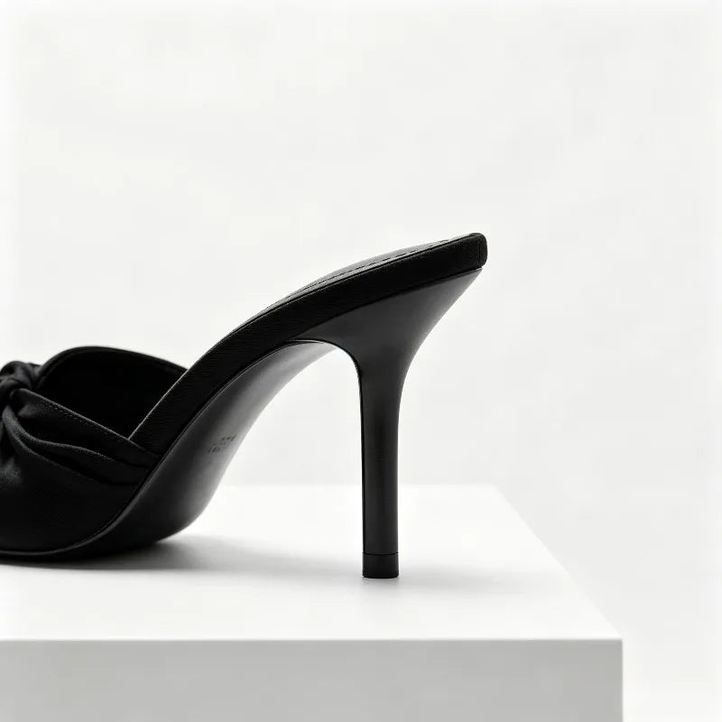 Black Butterfly Knot Decoration High Heel Slippers Women Sexy Peep Toe Slide Sandals for Ladies Summer Elegant  Heeled Sandals