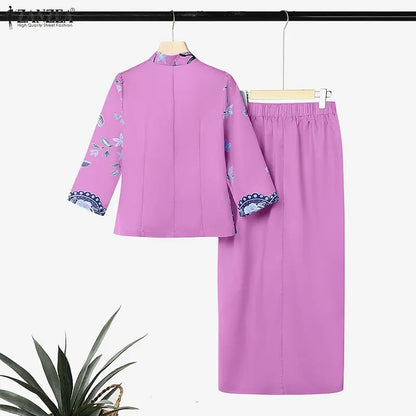 Women Bohemian Dress Sets ZANZEA Stylish Printed Outfits Elegant V Neck 3/4 Sleeve Blouse Maxi Skirt Suit Holiday 2 Pieces Sets