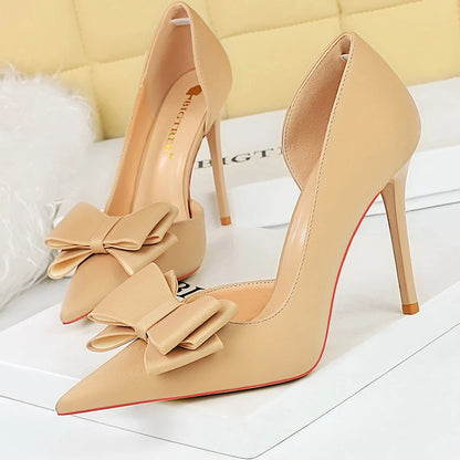 BIGTREE Shoes Bowknot Women Pumps Fashion High Heels Women Shoes Sexy Party Shoes Stilettos Office Shoes Silks Satins Lady Heels