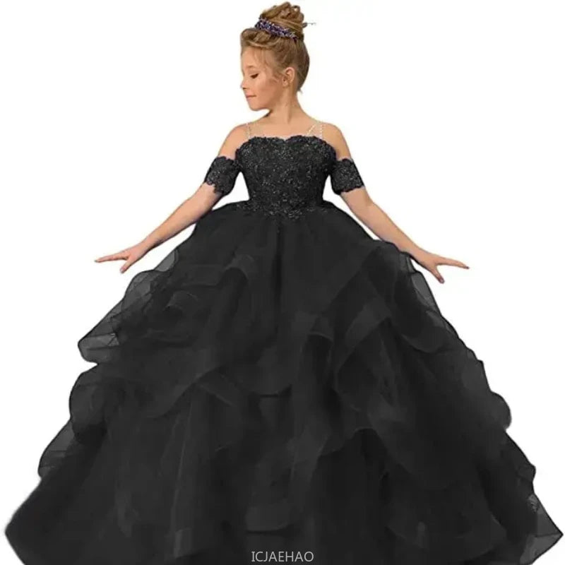 Dress for girls Party Flower Kids Ball Gown Tulle Off Shoulder Children Birthday Wedding Dresses First Communion Gown Clothing