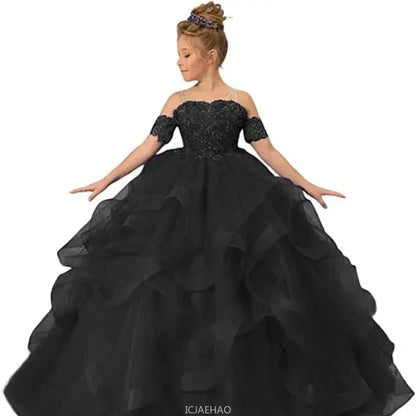 Dress for girls Party Flower Kids Ball Gown Tulle Off Shoulder Children Birthday Wedding Dresses First Communion Gown Clothing