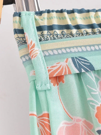 Vintage Chic Fashion Women Floral Print Wide Leg Bohemian Pants Lady Sashes Loose Rayon Boho Long Pant Trousers Streetwear