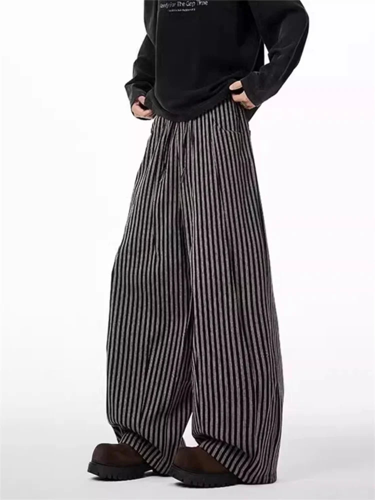Women's Black Gothic Striped Long Pants Baggy Sweatpants Harajuku Y2k Emo Vintage Oversize Trousers Japanese 2000s Style Clothes