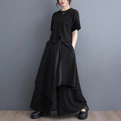 High Waist Wide Leg Skirt Pants Unisex Spring Autumn New Fashion Striped Color Block Asymmetrical Casual Trousers