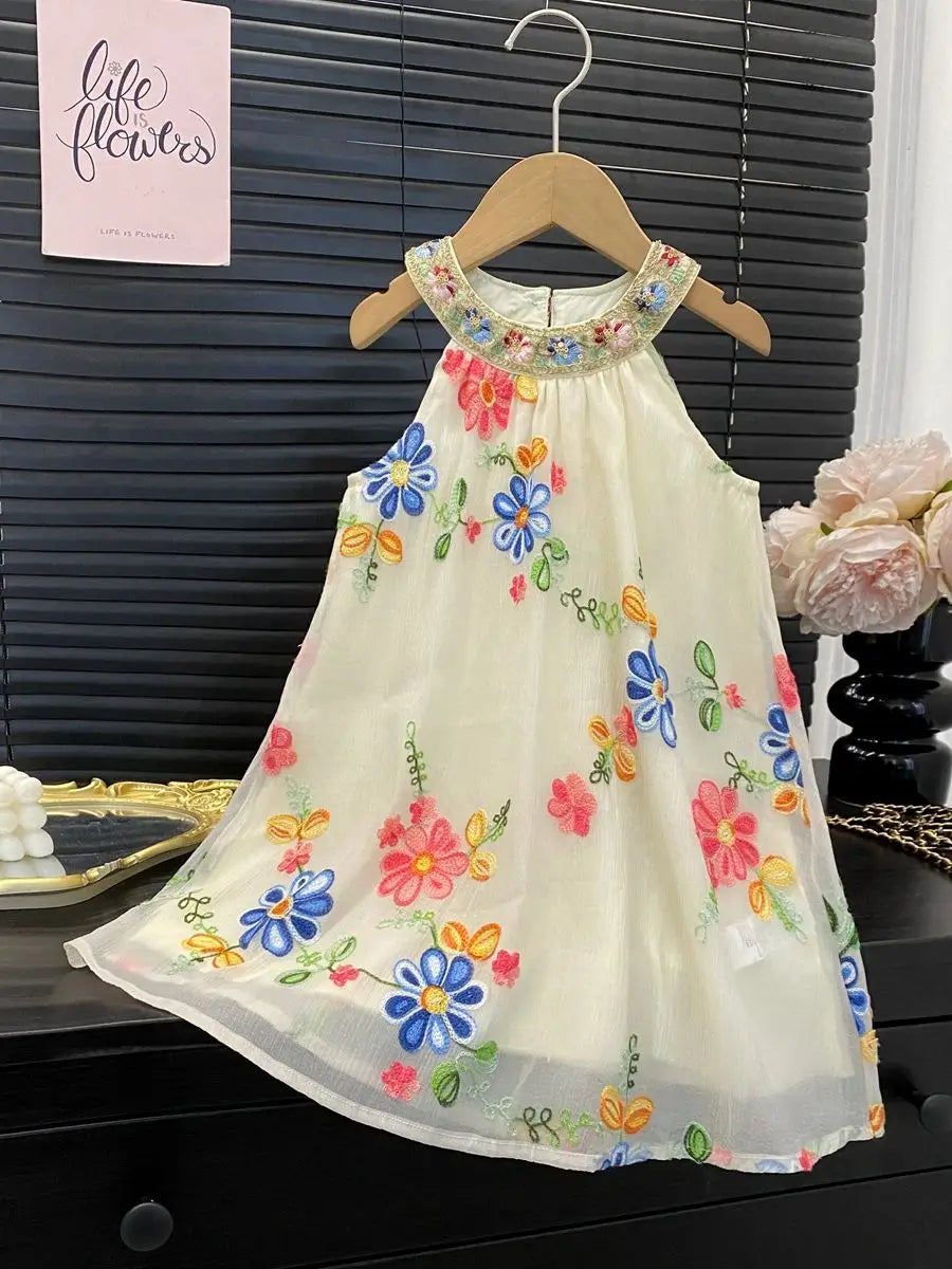 Kids Dresses for Girls Summer Casual Embroidered Halter-neck Dress Children's Clothes Girl Clothes