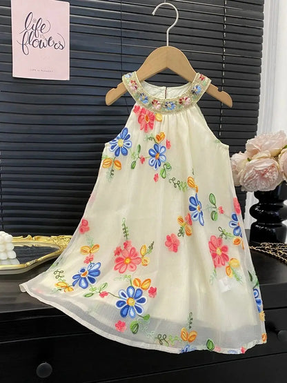 Kids Dresses for Girls Summer Casual Embroidered Halter-neck Dress Children's Clothes Girl Clothes