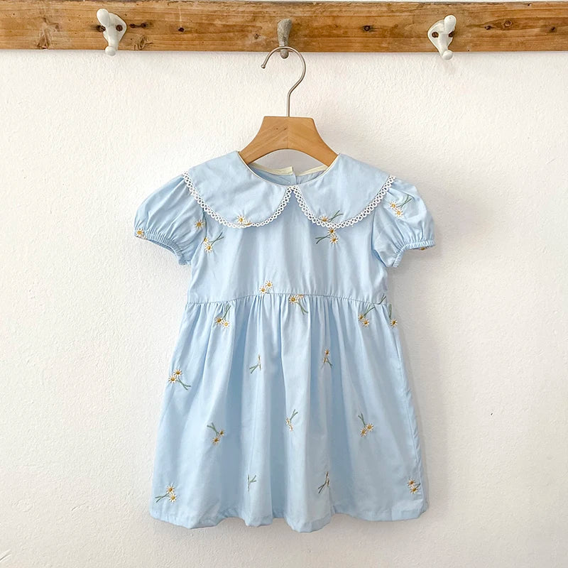 Summer New Little Girls Toddler Princess Dresses 1-6Yrs Girls Fashion Embroidered Flower Dress Kids Flying Sleeves Party Clothes