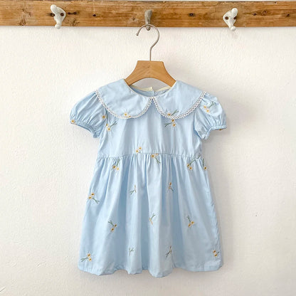 Summer New Little Girls Toddler Princess Dresses 1-6Yrs Girls Fashion Embroidered Flower Dress Kids Flying Sleeves Party Clothes