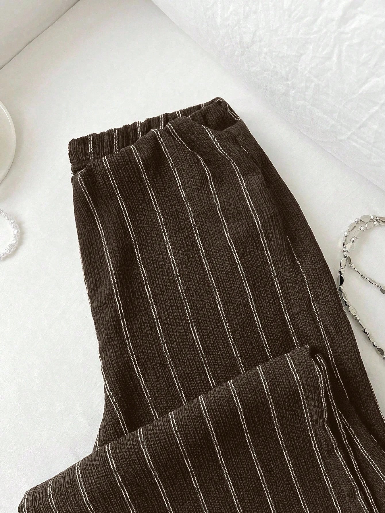 Women's High Waist Striped Wide Leg Pants, Anti-Wrinkle Fabric, Elegant Vertical Stripe Design, Casual Office Commute Essential