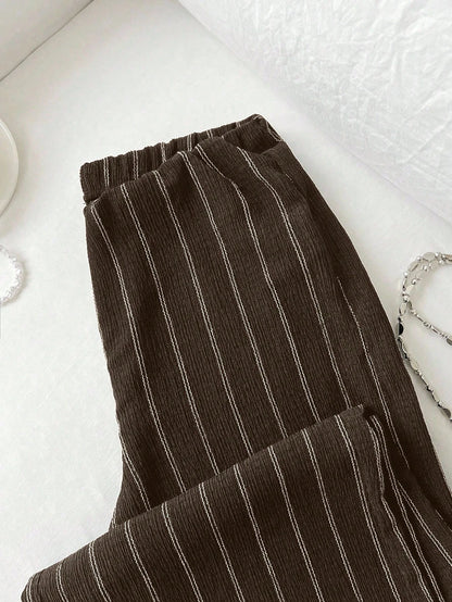 Women's High Waist Striped Wide Leg Pants, Anti-Wrinkle Fabric, Elegant Vertical Stripe Design, Casual Office Commute Essential