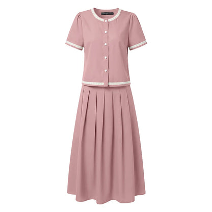 2026 ZANZEA Elegant Women Short Sleeve Patchwork Shirt Midi Dress Sets Summer 2 Pieces Sets Stylish OL Work Outfits Skirt Suit