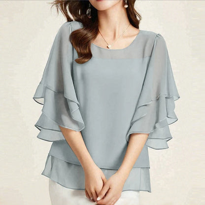 2025 ZANZEA Fashion Women Chiffon Blouse Solid Color Tops Tunic Autumn 3/4 Sleeve Ruffled Shirts Casual Office Lady Elegant Tops