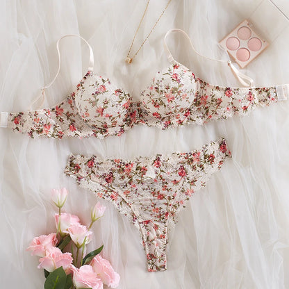 Sexy Lingerie for Women Beautiful Floral Lace Underwear Intimate Erotic Lingerie Ultra Thin Breathable Bra and Panties Sets
