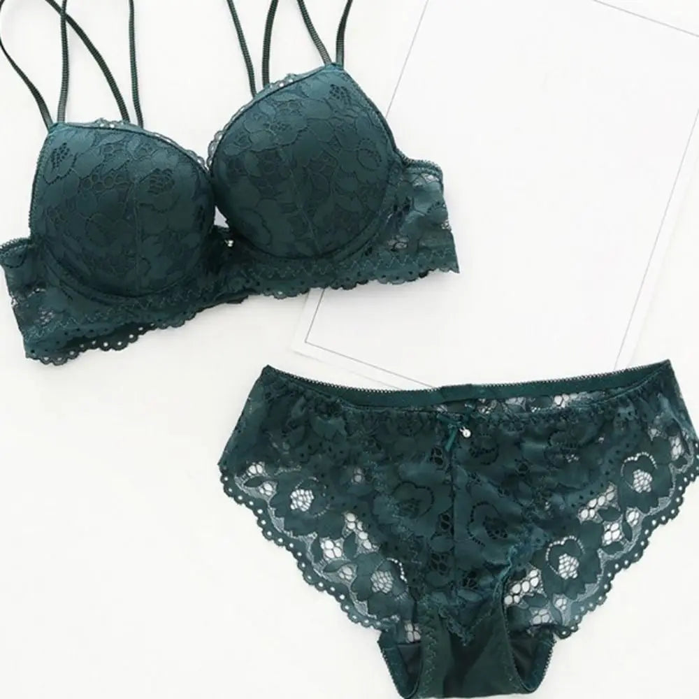 Sweet Mesh Lace Flower Bra Low Waist Bowknot Push Up Bra Women Lingerie Intimates Bra Panties Set Girl