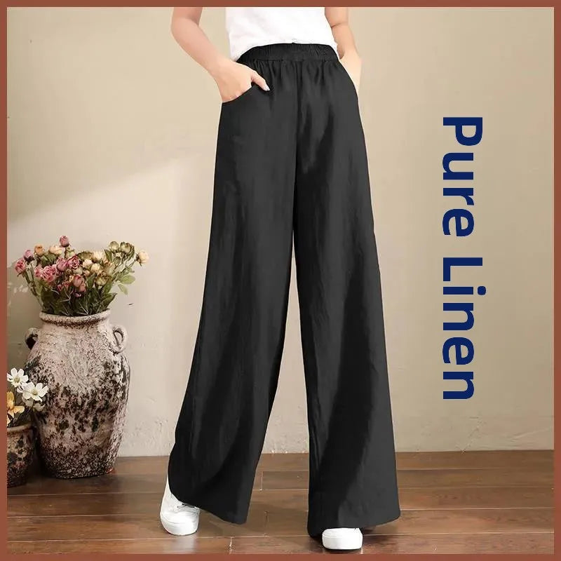 High Waist Wide Leg Pants Women's Casual Loose Cotton Linen Spring Summer Long Trousers Large Size Comfortable Drapey Style