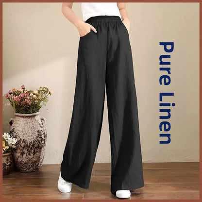 High Waist Wide Leg Pants Women's Casual Loose Cotton Linen Spring Summer Long Trousers Large Size Comfortable Drapey Style