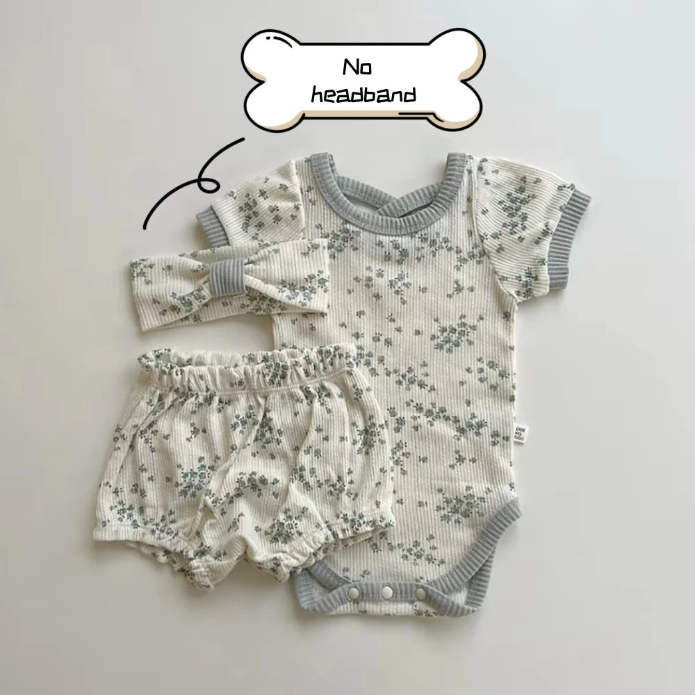 TZ2432 New Korean Baby Flower Short Sleeved Set for Women's Baby Thin Cotton Soft Home Short Sleeved Shorts Two Piece Set