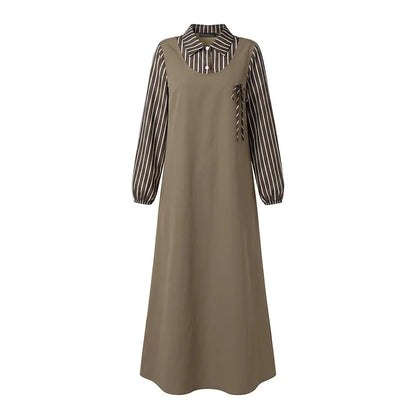 Women Stirped Patchwork Muslim Abaya Dress ZANZEA Ramadan Robe Elegant Maxi Long Dress Full Sleeve Loose Dubai Sundress Kaftan