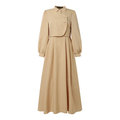 ZANZEA Fashion Muslim Abaya Dresses Ramadan Robe Women Elegant Long Sleeve Pleated Sundress Dubai Casual Kaftan Fake 2 Pieces