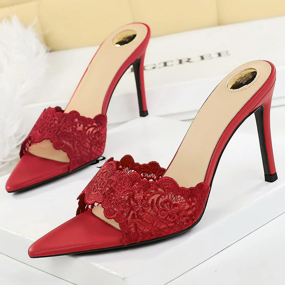 BIGTREE Shoes High-heeled Sandals Ladies' Slippers Lace Sexy Open Toe High Heels Stiletto 9 CM Summer Sandals Women Pumps 2026