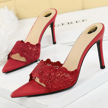 BIGTREE Shoes High-heeled Sandals Ladies' Slippers Lace Sexy Open Toe High Heels Stiletto 9 CM Summer Sandals Women Pumps 2026