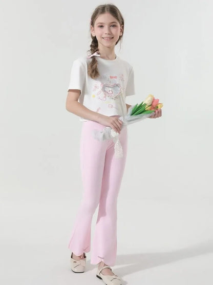 2026 New Girls' Summer Lightweight Elastic Bell Bottom Pants Stylish Baby Wear