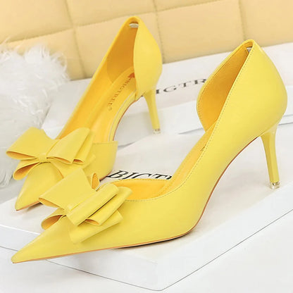 Plus Size 43 Women Classic Pumps High Heels Bowknot Women Pumps Stiletto 7.5 Cm 10 Cm Heels Women Basic Pump Party Shoes Ladies