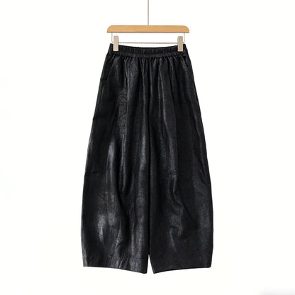 Plus Size Simple Black 100% Natural Mulberry Silk Fragrant Cloud Silk Turtle Crack Temperament Versatile Loose Wide Leg Pants