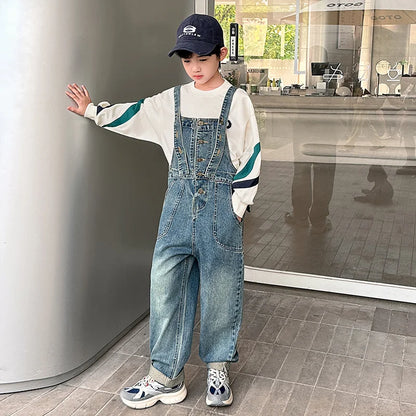 Kids Denim Jumpsuit Dungarees For Teenage Boys Fashion Streetwear Overalls Child Strap Jeans Suspenders Bib Pants Cowboy Clothes