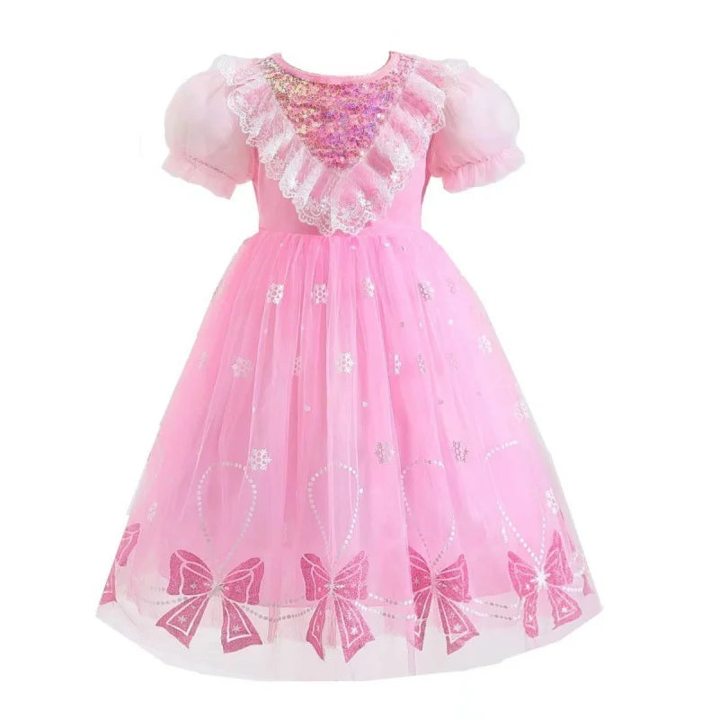 Girls Sleeveless Princess Dresses Baby Print Mesh Sweet Dresses Kids Party Evening Tutu Gown Ball Childrens Clothes 4-12 Years