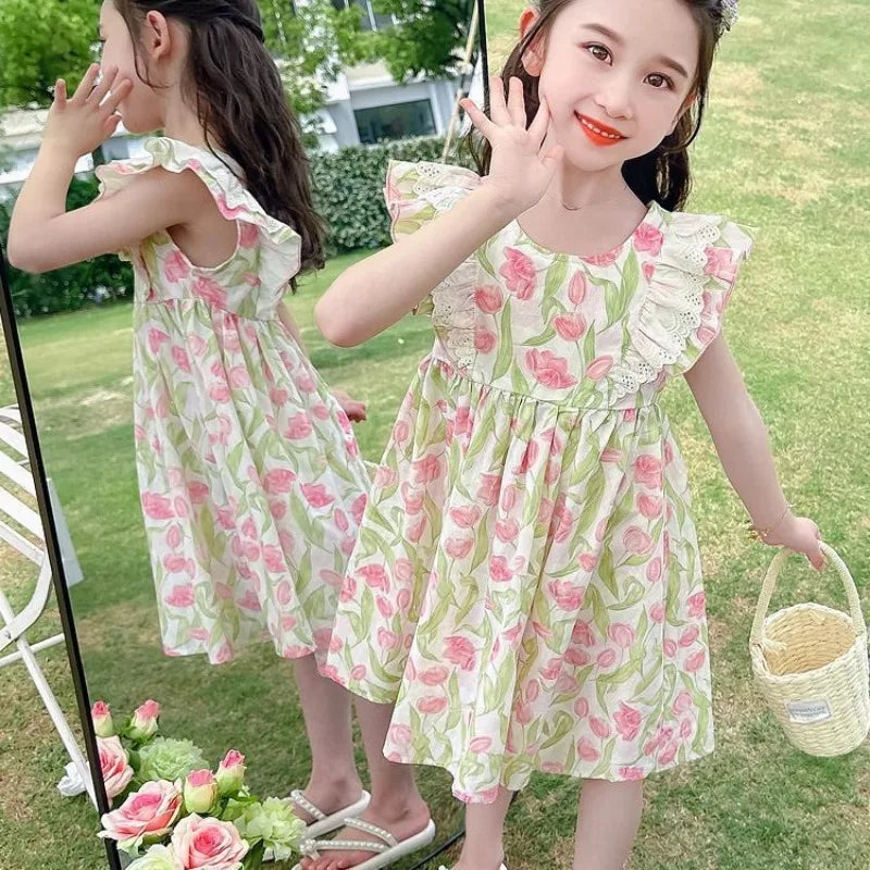 Flutter Sleeve Dress for Little Girls Summer Dress Girl Party Clothes 7 8 Years Year Old Luxury Dresses 10 12 Tweens Clothing 6