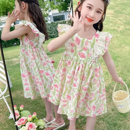 Flutter Sleeve Dress for Little Girls Summer Dress Girl Party Clothes 7 8 Years Year Old Luxury Dresses 10 12 Tweens Clothing 6