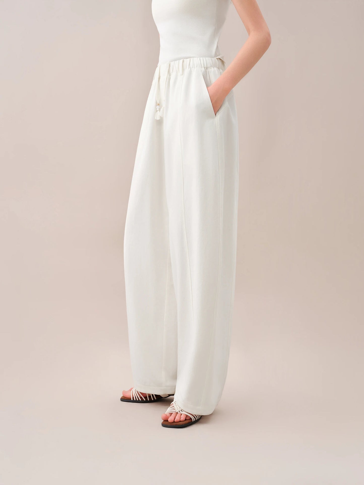 FSLE【Premium Series】2026 Summer Women's Arc Leg Relaxed Fit Wide Leg Pants with Elastic Waist - Casual Comfort for Daily Wear