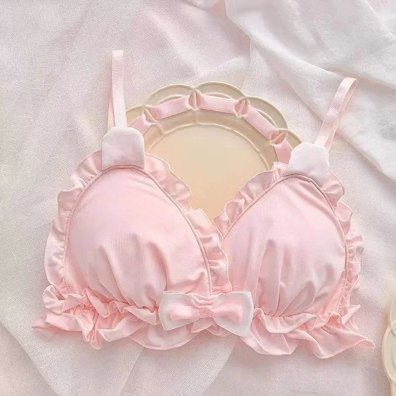 Little White rabbit ears girls underwear  Japanese girls pure desire small chest thin bra without underwire