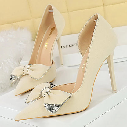 Fashion High Heels Luxury Women Pumps Rhinestone Bow Women Heels Shoes Stilettos Sexy Party Shoes Ladies Pumps Large Size 43
