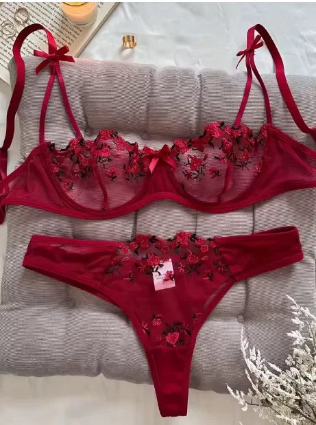 Erotic Embroidery Lace Babydoll Sensual Lingerie Lace 2024 Bra Set For Women Underwear Intimate Sexi Costumes Bra And Panty Set