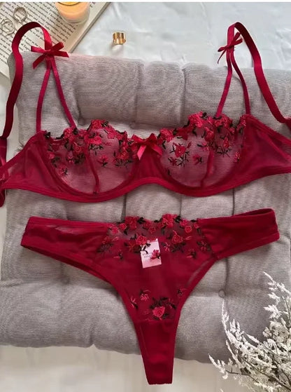 Erotic Embroidery Lace Babydoll Sensual Lingerie Lace 2024 Bra Set For Women Underwear Intimate Sexi Costumes Bra And Panty Set
