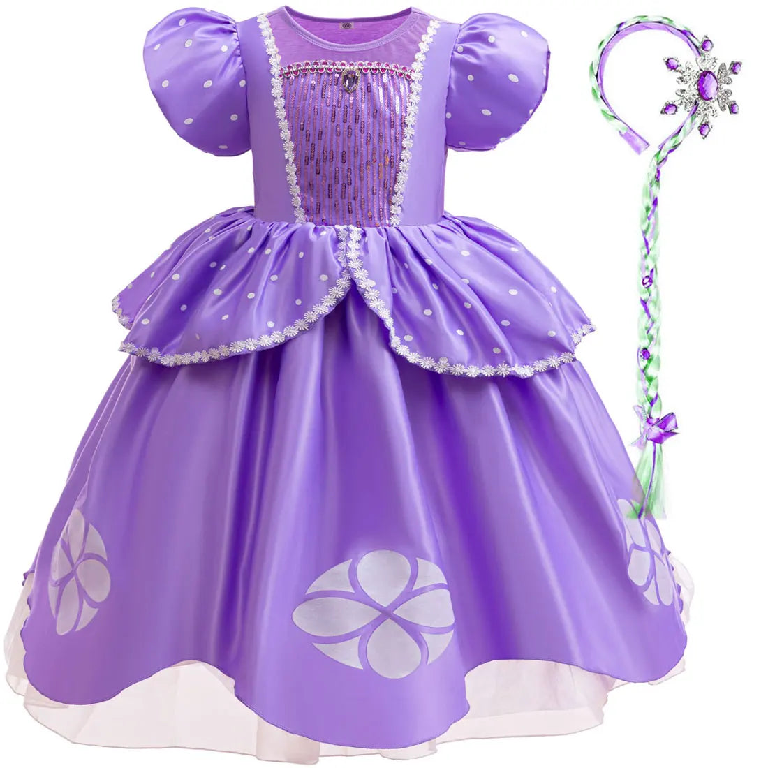 2026 Disney Sofia Princess Dress For Girl Summer Dress Birthday Carnival Party Sophia Sleeve Fluffy Ball Dress + Accessories