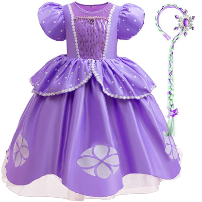 2026 Disney Sofia Princess Dress For Girl Summer Dress Birthday Carnival Party Sophia Sleeve Fluffy Ball Dress + Accessories