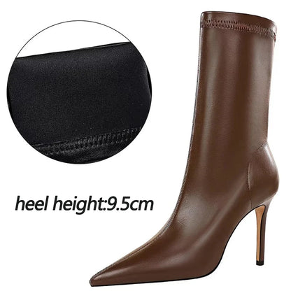 BIGTREE Shoes Leather Boots Women Ankle Boots Autumn Winter Boots Women High Heels Short Boots Ladies Booties Chaussures Femme