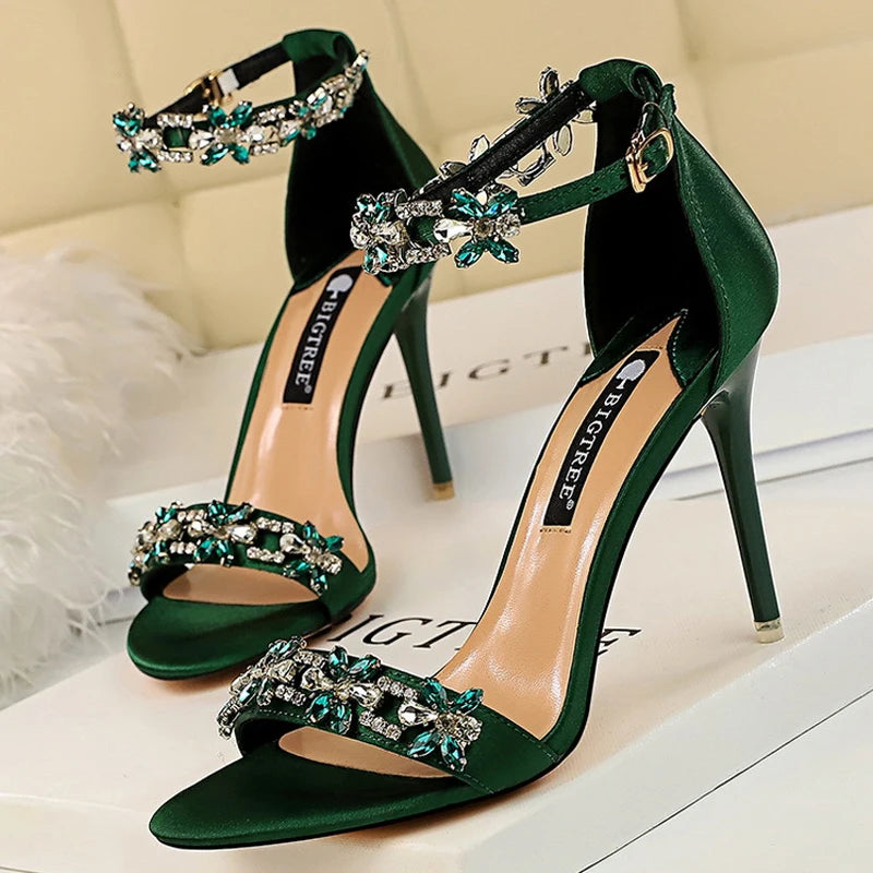 BIGTREE Shoes Open Toe Rhinestones Sandals Women 2026 New Designer Sexy High Heels Sandals Female Shoes Summer Heeled Sandals