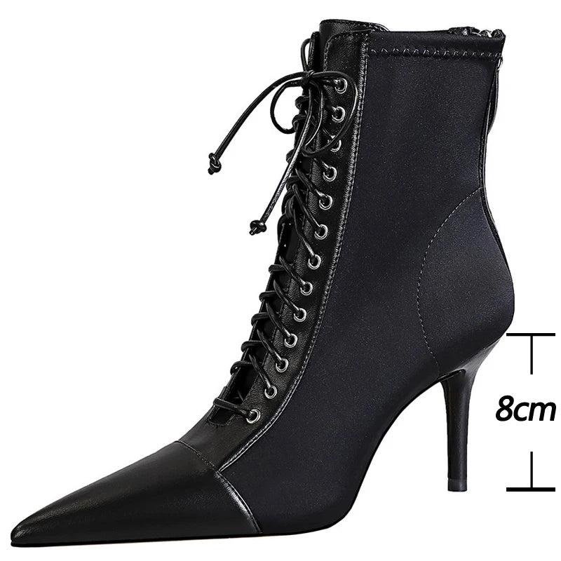 BIGTREE Shoes Cross Straps Sexy Women Boots Pointed Toe Stiletto High-heel Boots 2026 New Women's Ankle Boots Plus Size 42 43