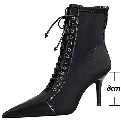 BIGTREE Shoes Cross Straps Sexy Women Boots Pointed Toe Stiletto High-heel Boots 2026 New Women's Ankle Boots Plus Size 42 43