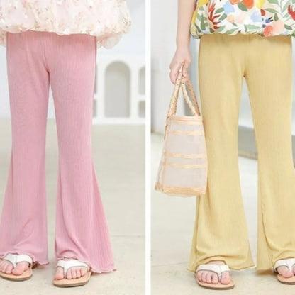 Girls' Summer Lightweight Bell Bottom Pants with Bow Height Enhancing Versatile Casual Pants for Kids Stylish and Comfortable