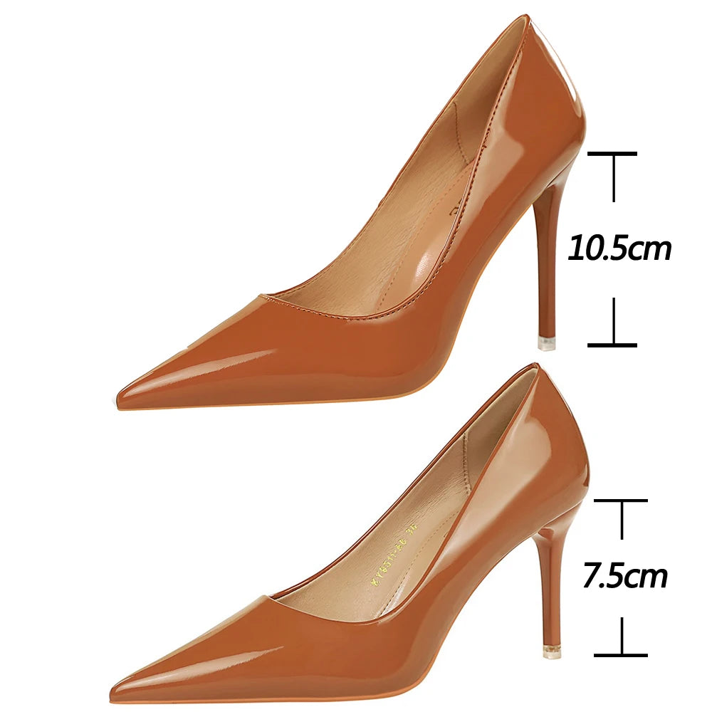 BIGTREE Shoes Patent Leather Women 7.5 cm 10.5 Heels Fashion Women Pumps Stiletto Heels Lady Shoes Large Size Sexy Party Shoe