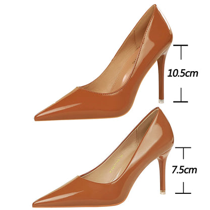 BIGTREE Shoes Patent Leather Women 7.5 cm 10.5 Heels Fashion Women Pumps Stiletto Heels Lady Shoes Large Size Sexy Party Shoe
