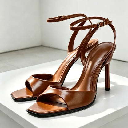 Luxury Gold Patent Leather Brand High Heel Sandal Women Fashion Ankle Buckle Thin Heel Designer Shoe Elegant Party Evening Shoes